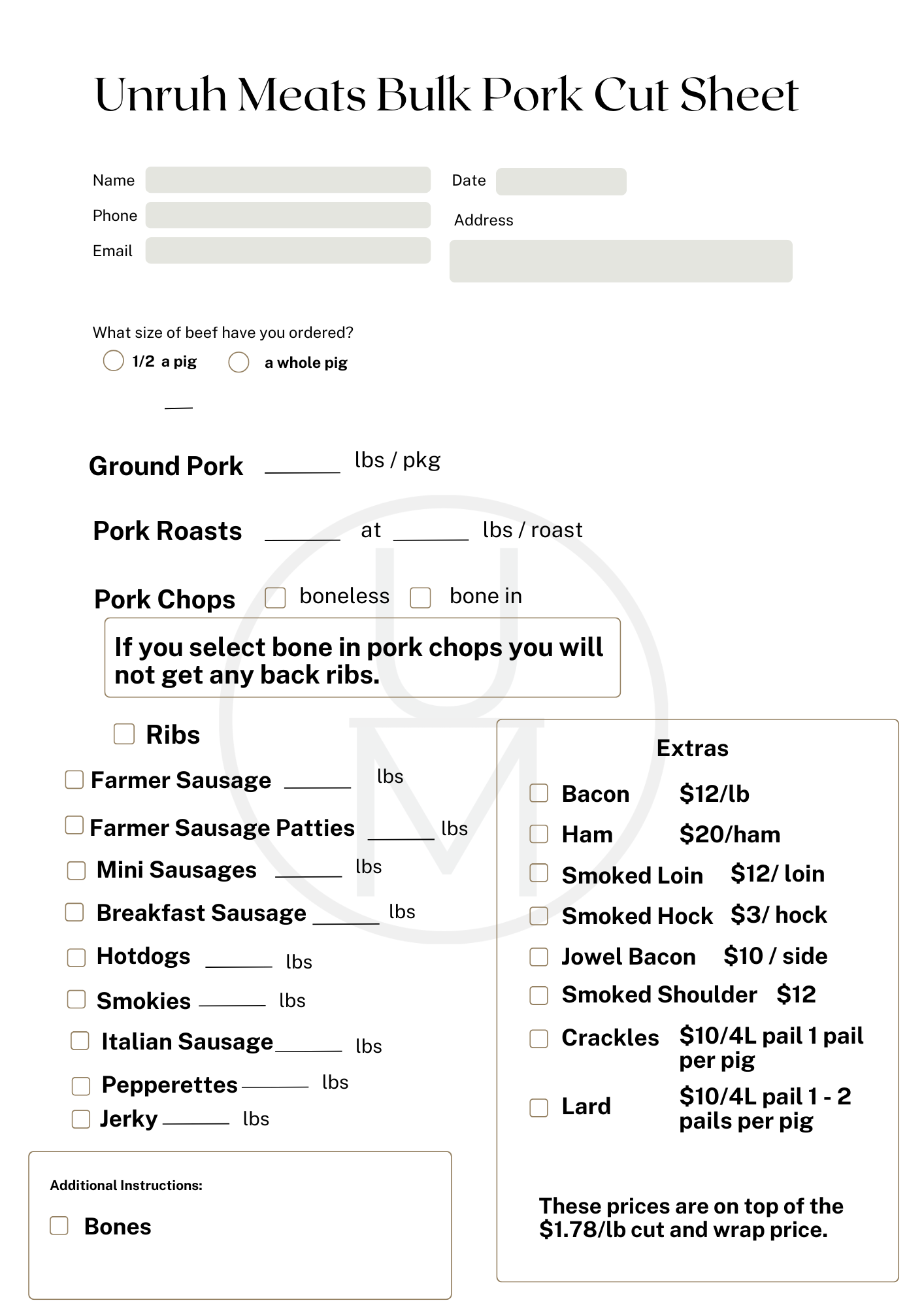 Half Hog — Outdoor-Raised Pork   $3.50/lb on hanging weight